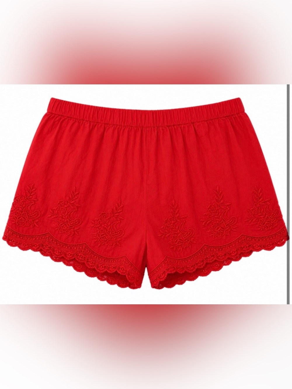Old Navy Red High Waisted Lace Trim Shorts Scalloped Hem Embroidered Pull On NWT